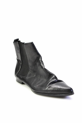 & Other Stories Womens Pointed Toe Elastic Slip-On Ankle Boots Black