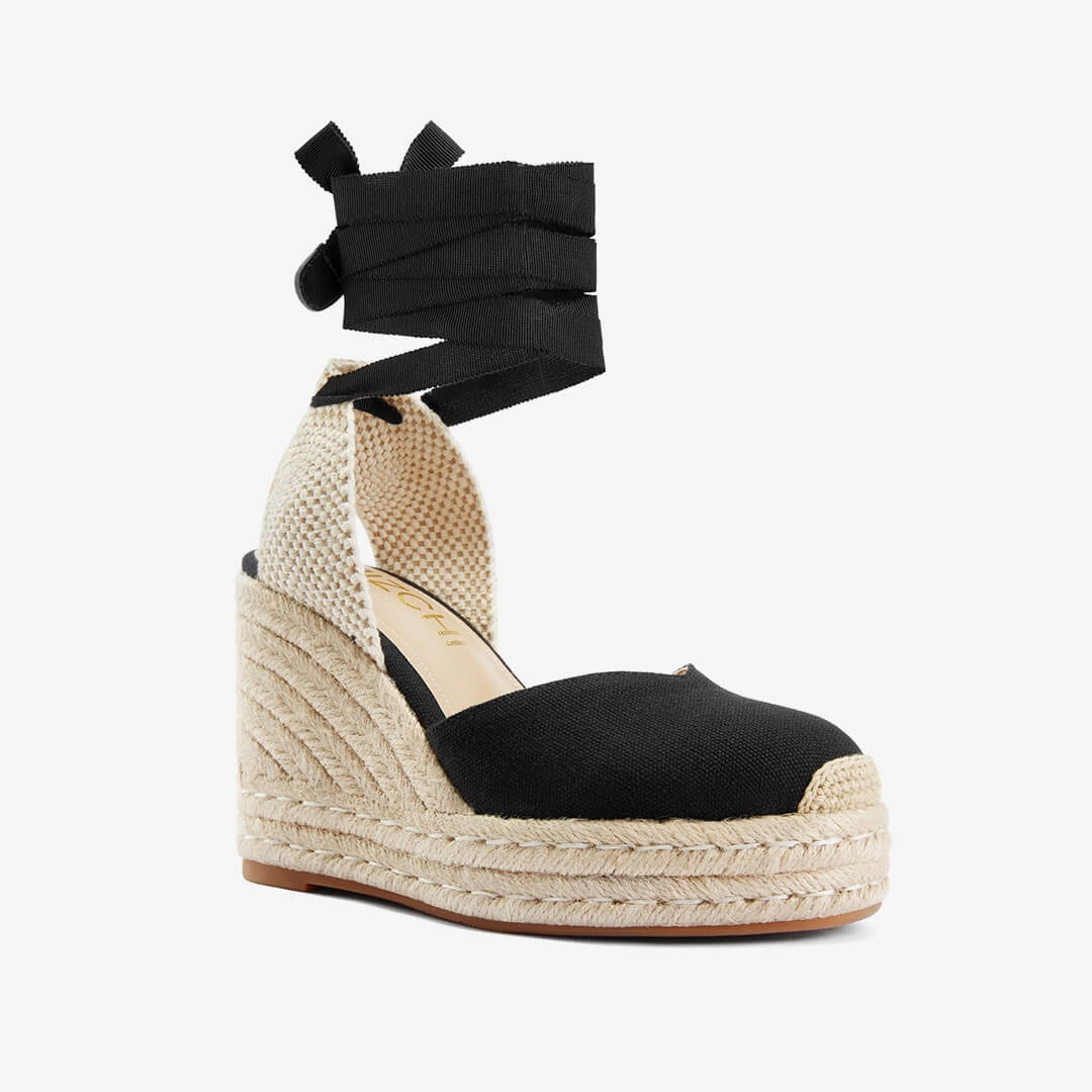 *Monaco 10 - Black Wedge Espadrilles