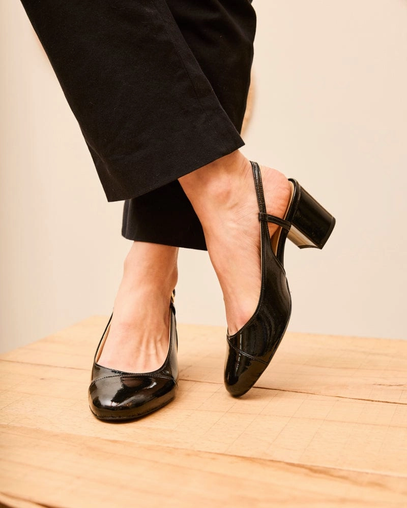 Alice Recycled Vegan Patent Heeled Pumps | Ink Black