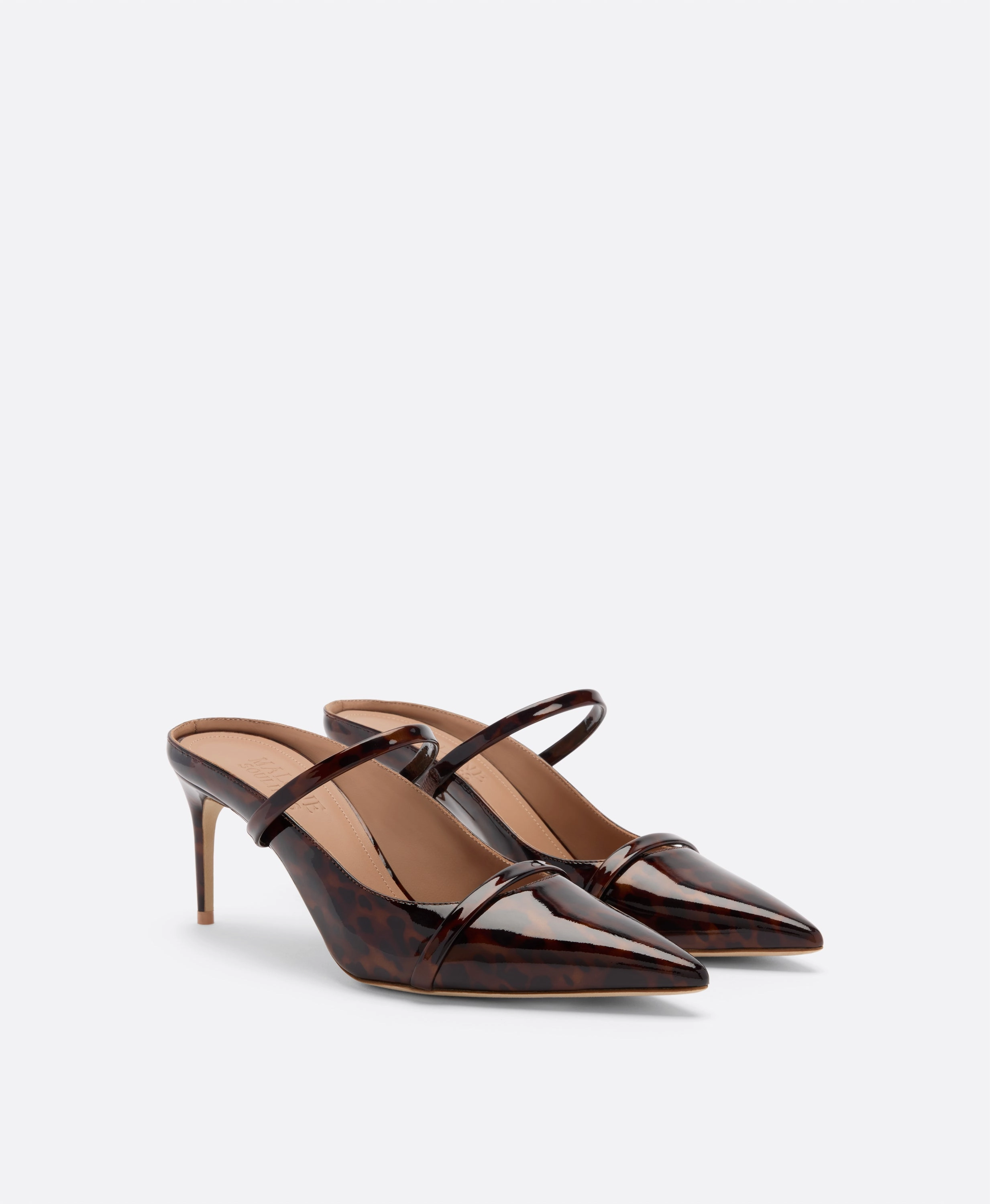 Aurora 70 Leopard Patent Heeled Mules