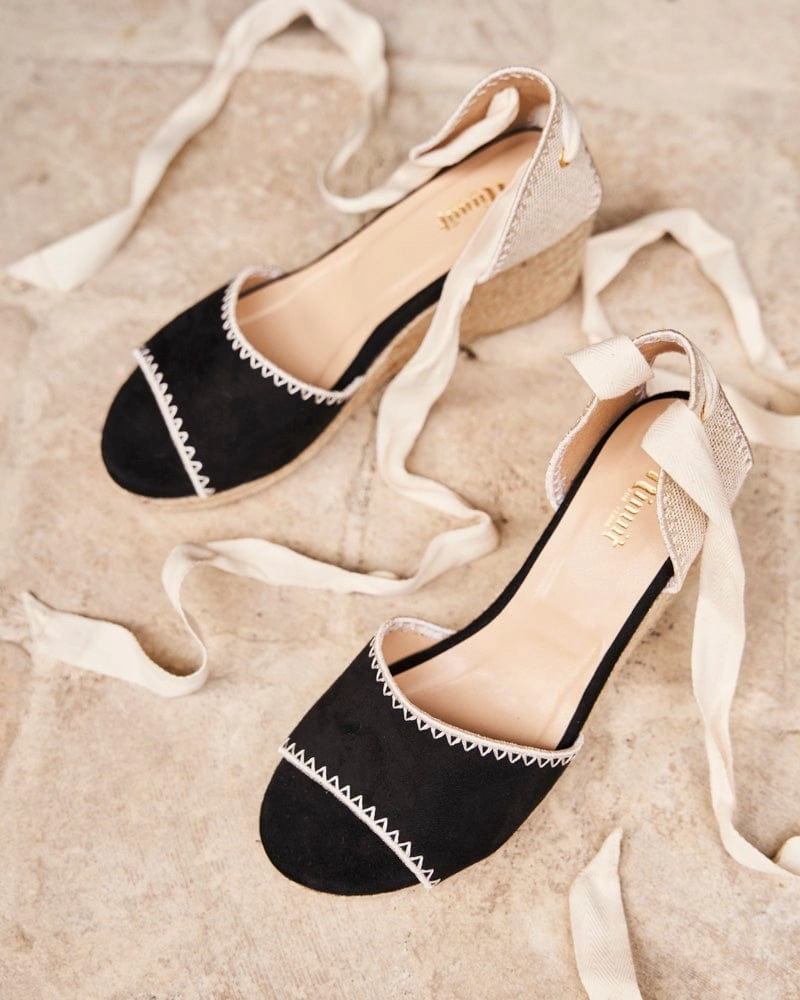 Azalea Vegan Suede Espadrille Wedge Sandals | Black