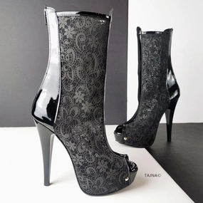 Black Lace Peep Toe Ankle Boots