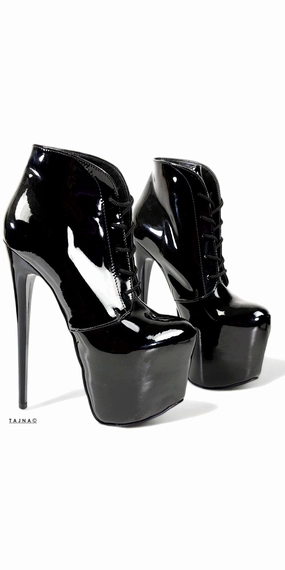 Black Patent Ledna Lace Up High Heel Ankle Boots