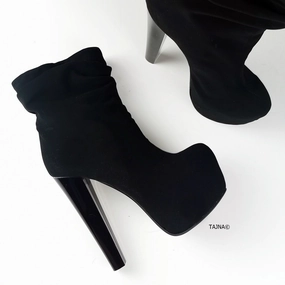 Black Suede Hooded Ankle Booties