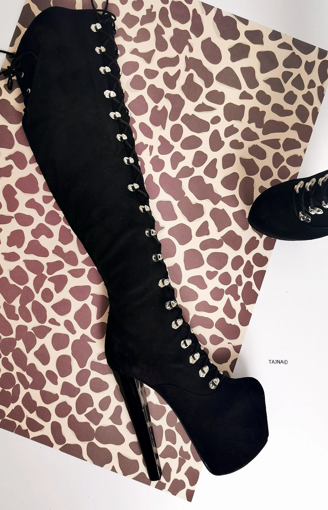 Black Suede Military High Heel Over Knee Boots