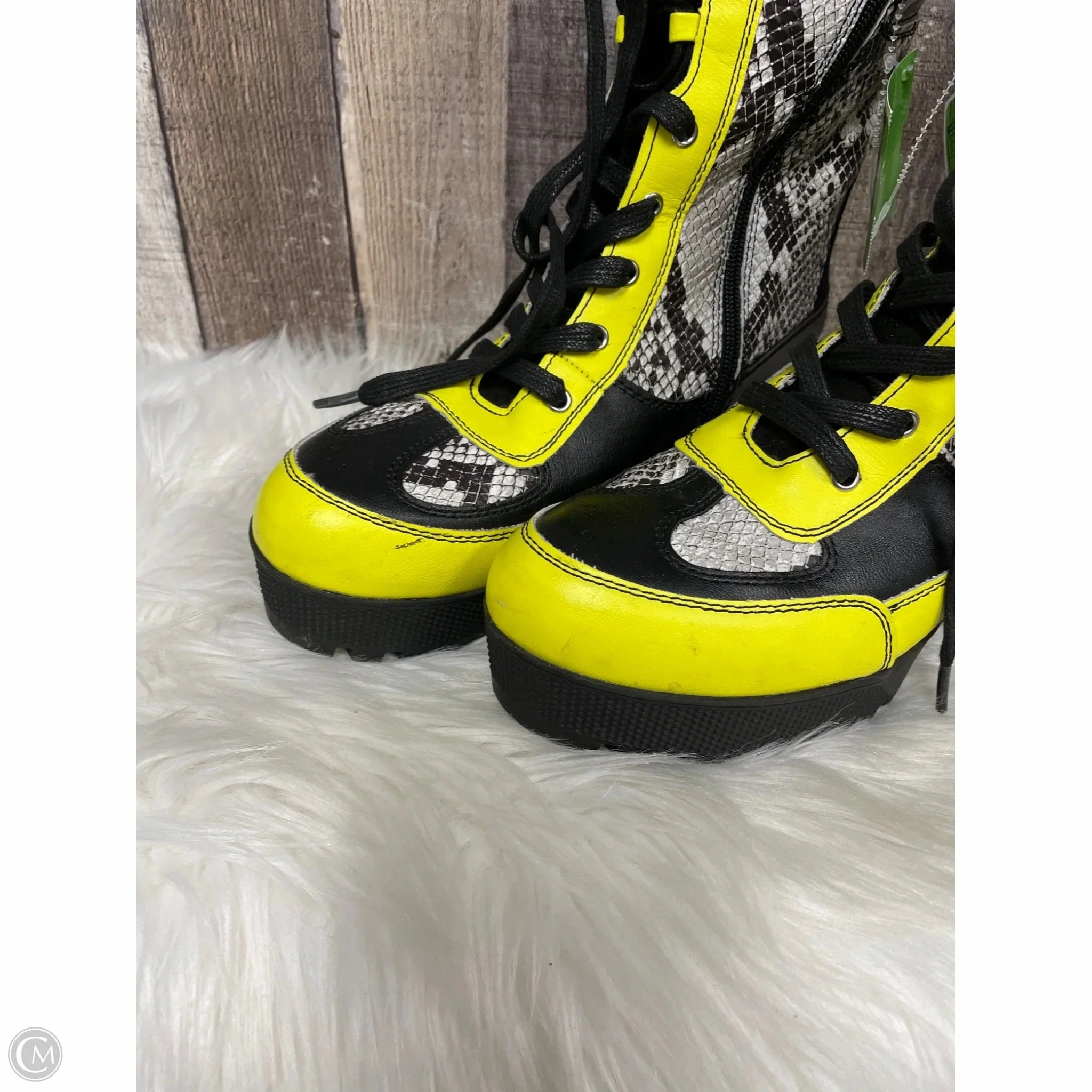 Boots Combat By Bamboo In Black & Yellow, Size: 9