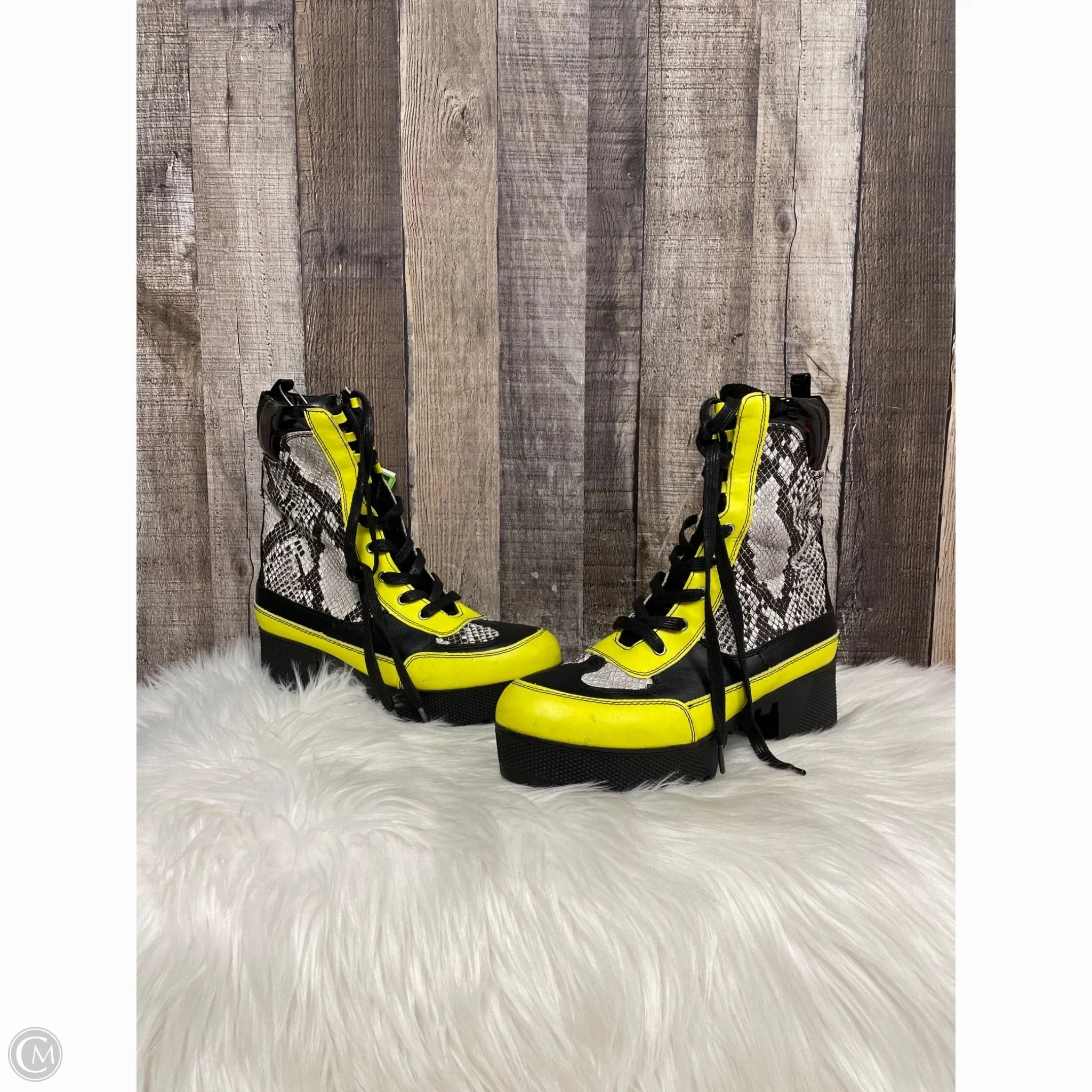 Boots Combat By Bamboo In Black & Yellow, Size: 9