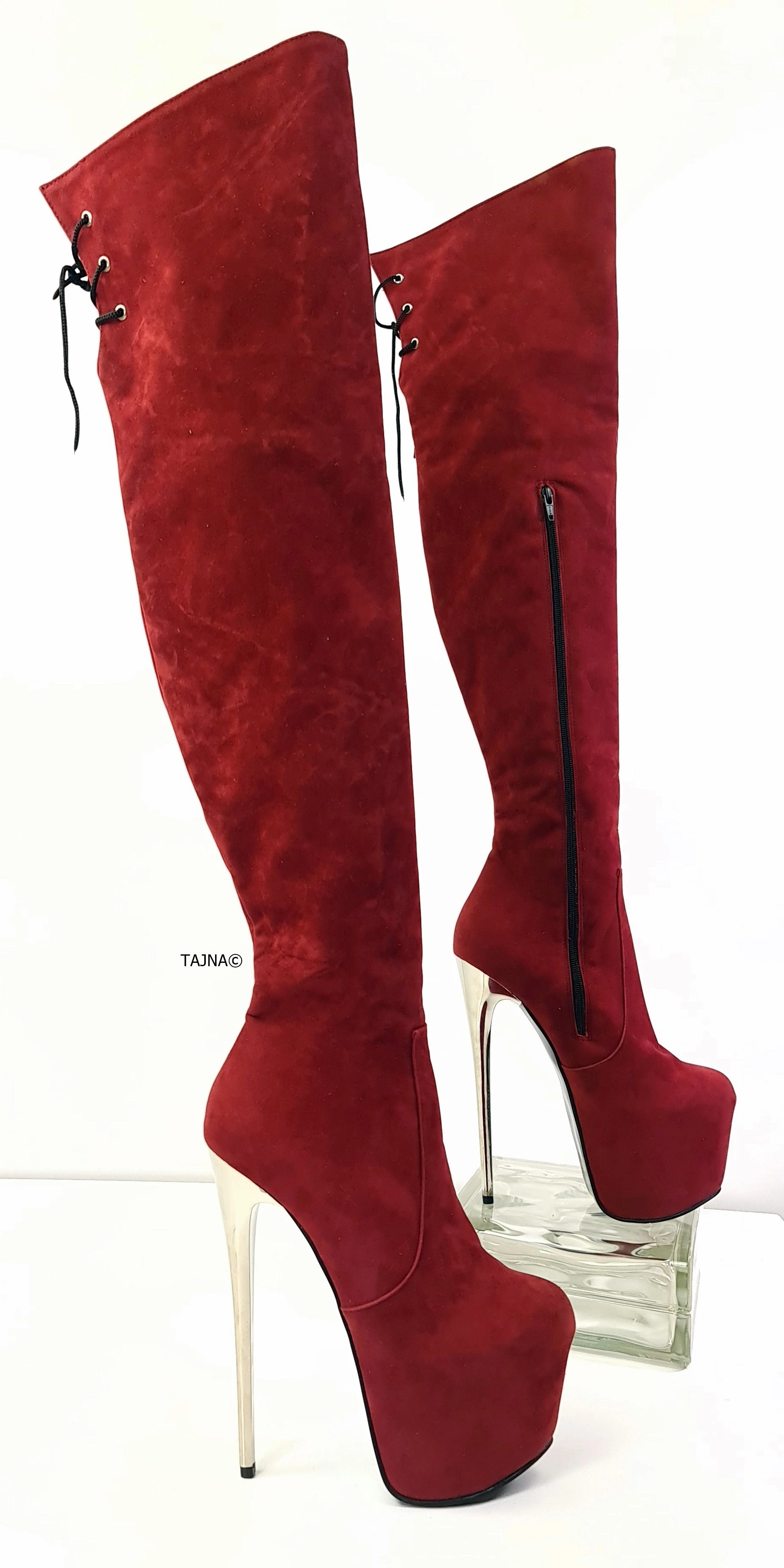 Burgundy Bordeux Suede Thigh Boots