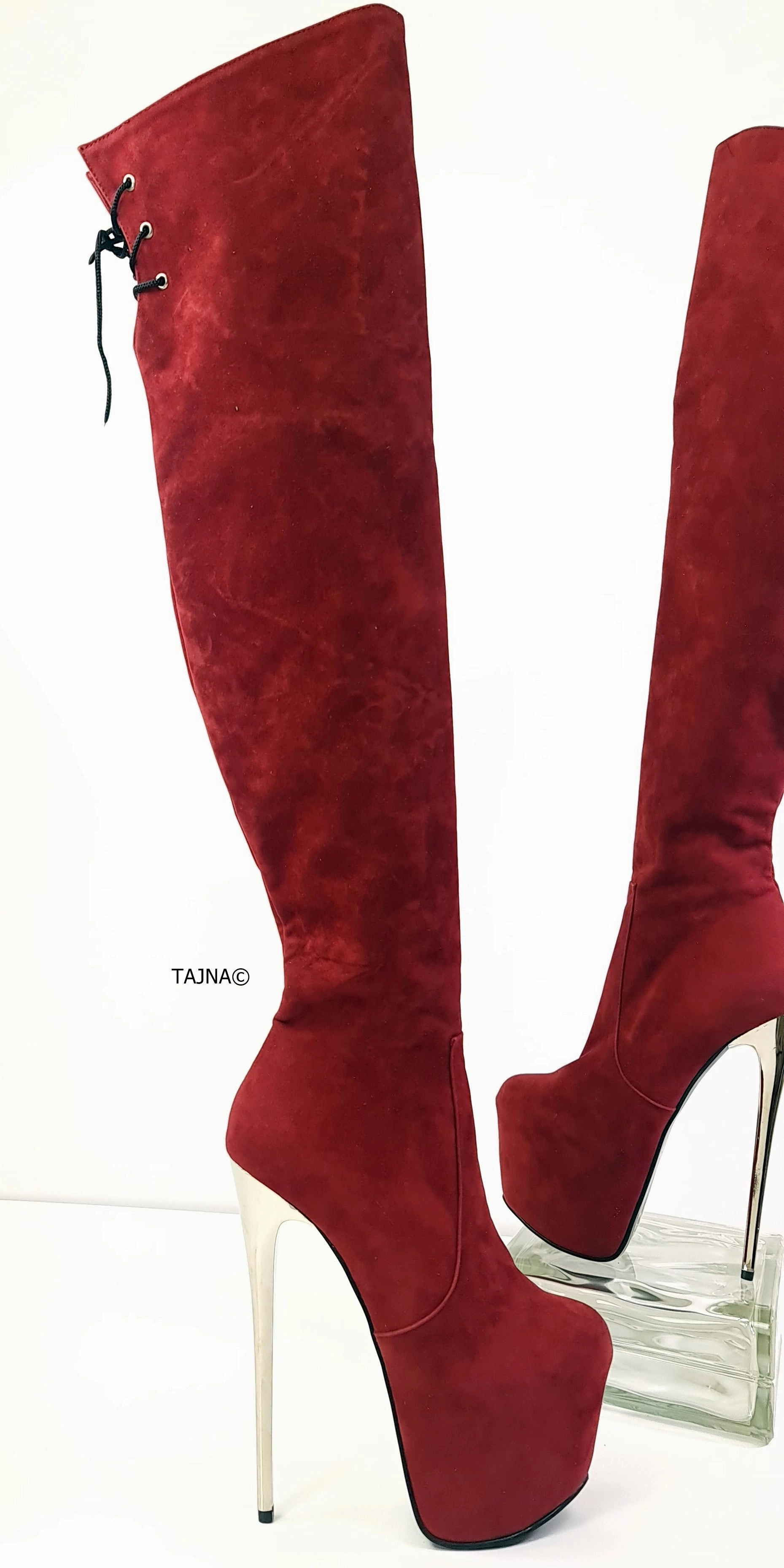 Burgundy Bordeux Suede Thigh Boots