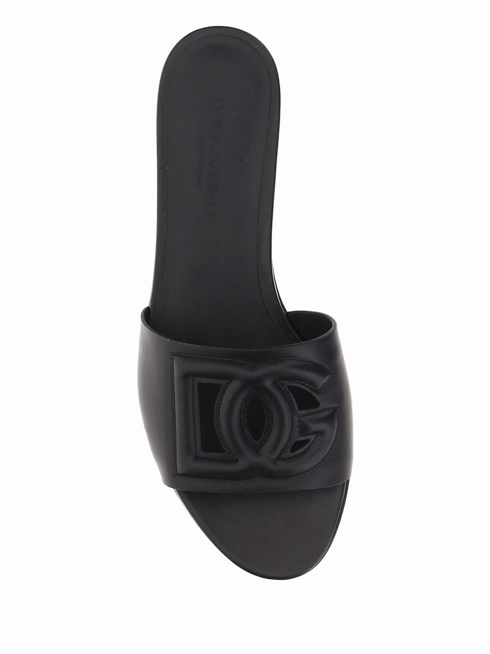 Calfskin Sliders With DG Millennials Logo - Black