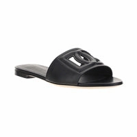 Calfskin Sliders With DG Millennials Logo - Black