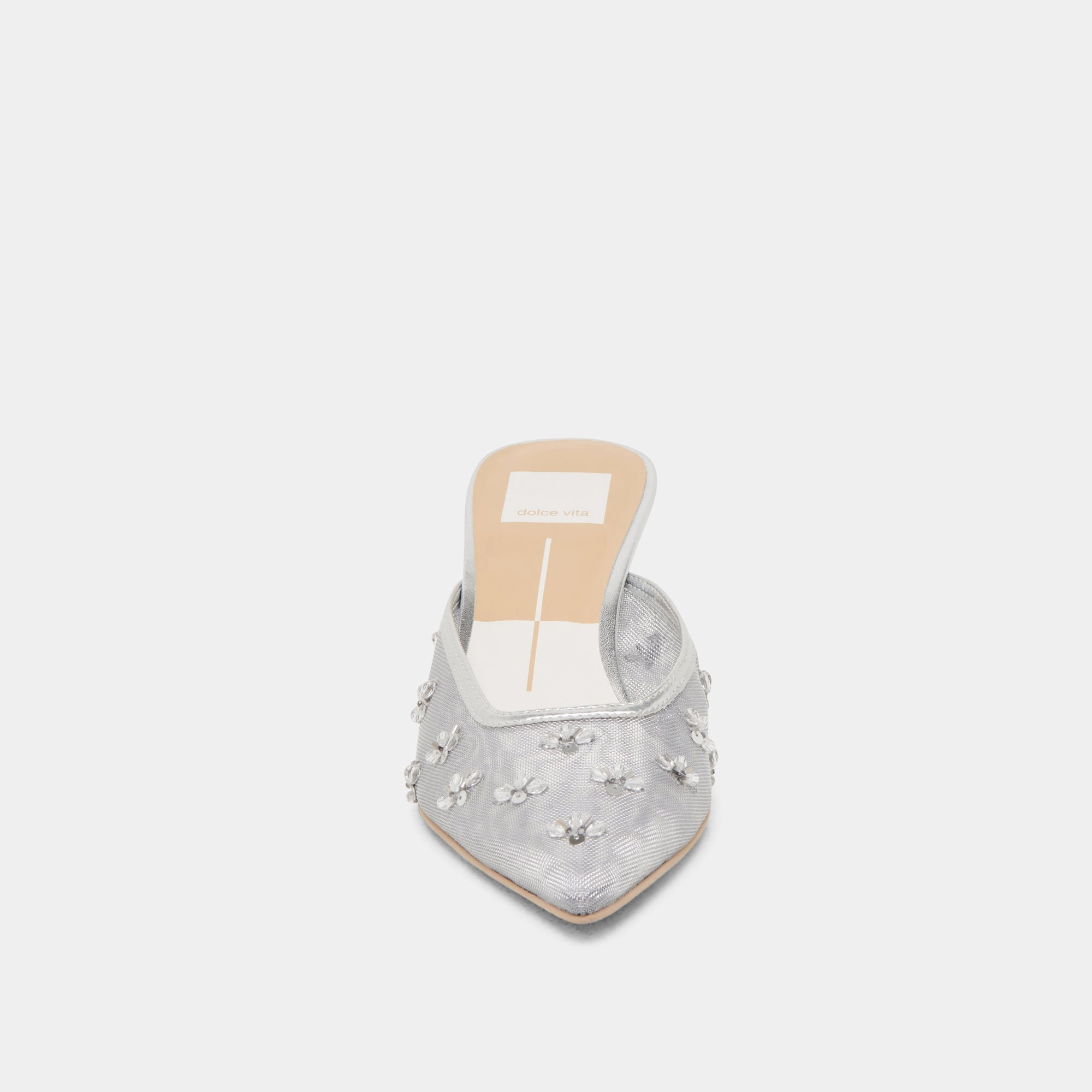 CLARA WIDE HEELS SILVER MESH