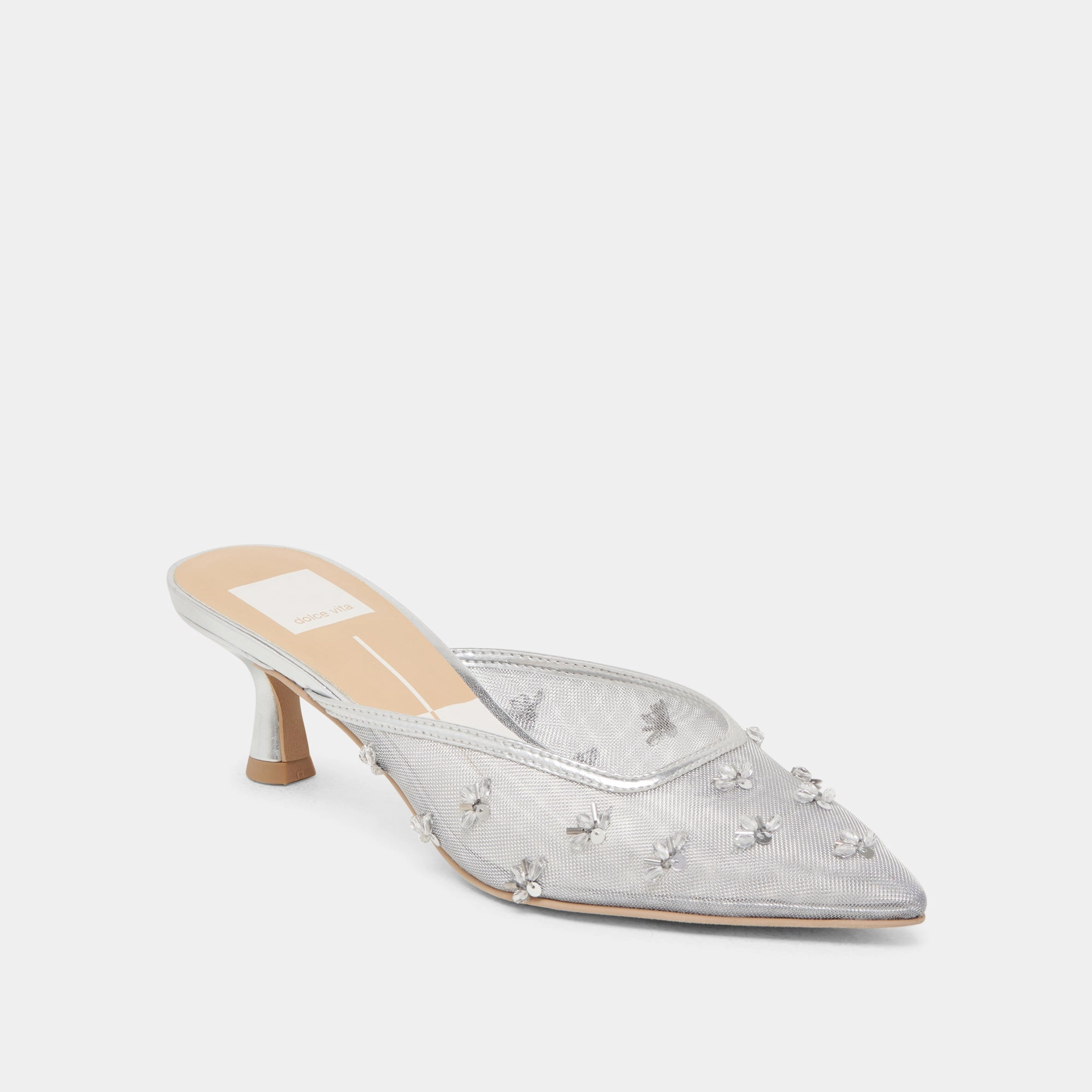 CLARA WIDE HEELS SILVER MESH