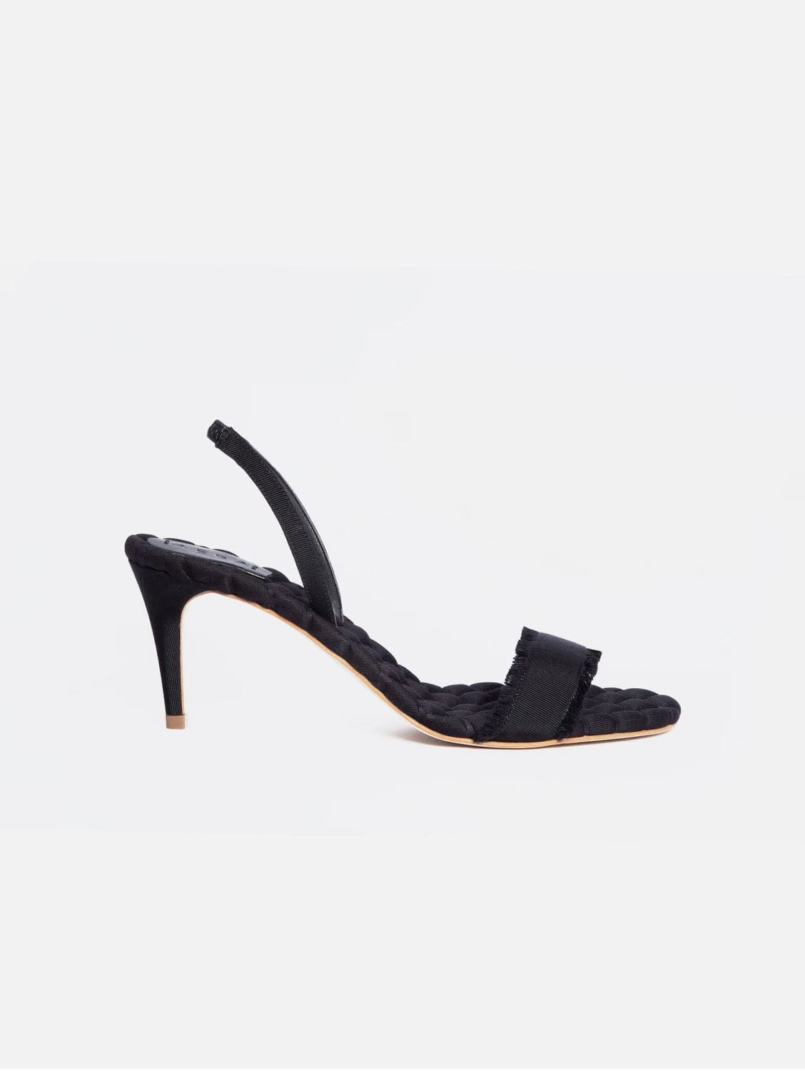 Claudia Vegan Cotton High-Heeled Slingback Sandals | Black Grosgrain