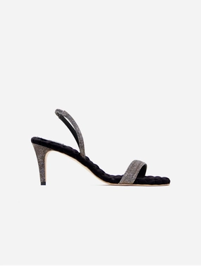 Claudia Vegan Cotton High-Heeled Slingback Sandals | Metallic Lurex