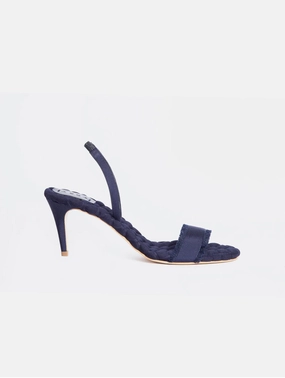 Claudia Vegan Cotton High-Heeled Slingback Sandals | Navy Grosgrain
