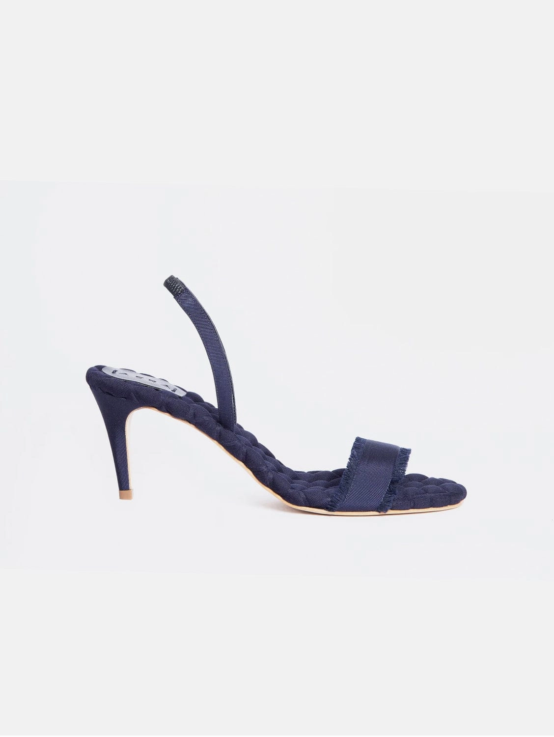 Claudia Vegan Cotton High-Heeled Slingback Sandals | Navy Grosgrain