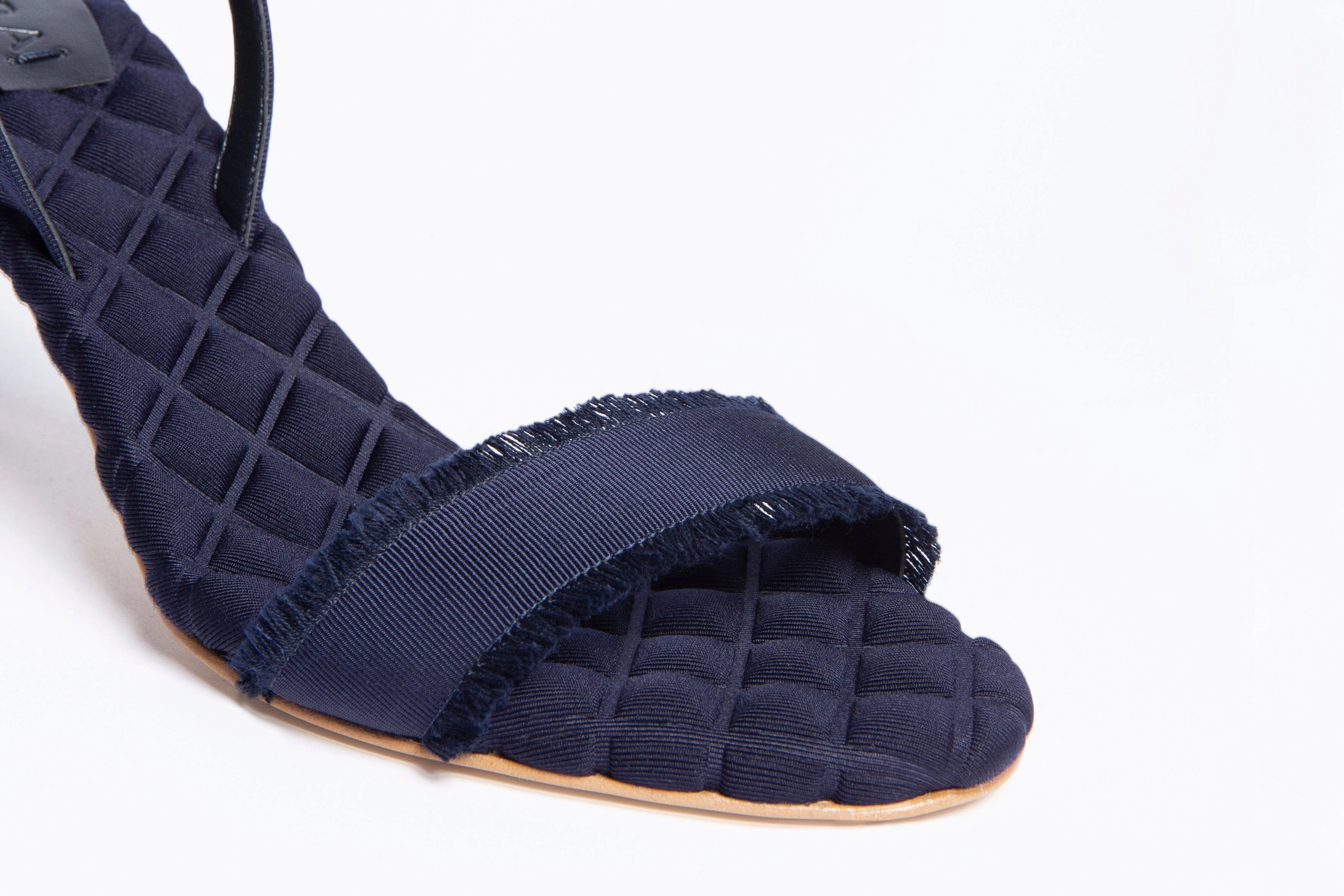 Claudia Vegan Cotton High-Heeled Slingback Sandals | Navy Grosgrain