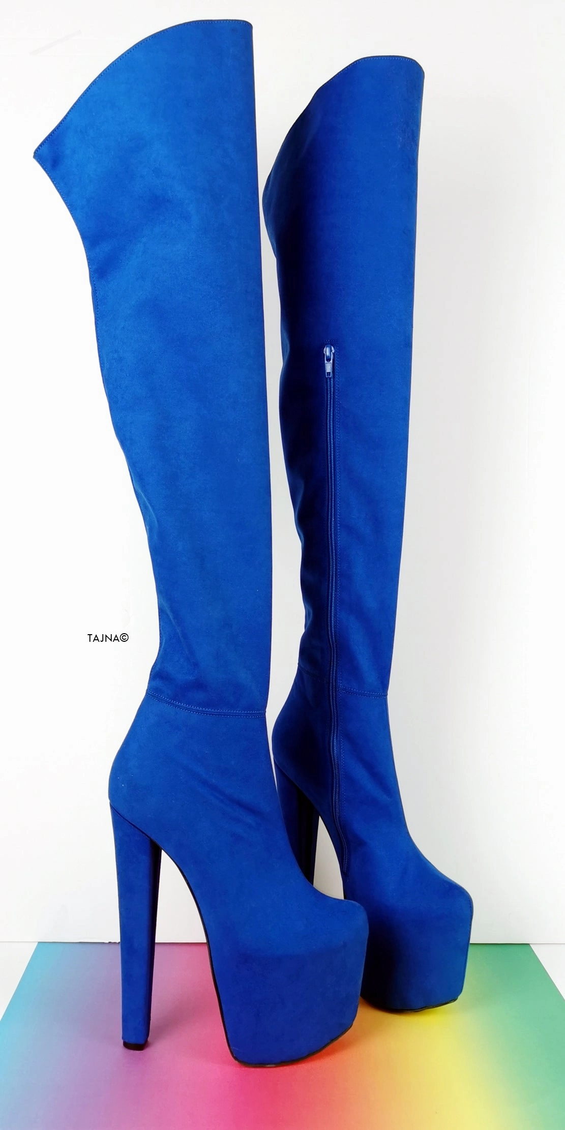 Cobalt Blue Suede Thigh High Boots