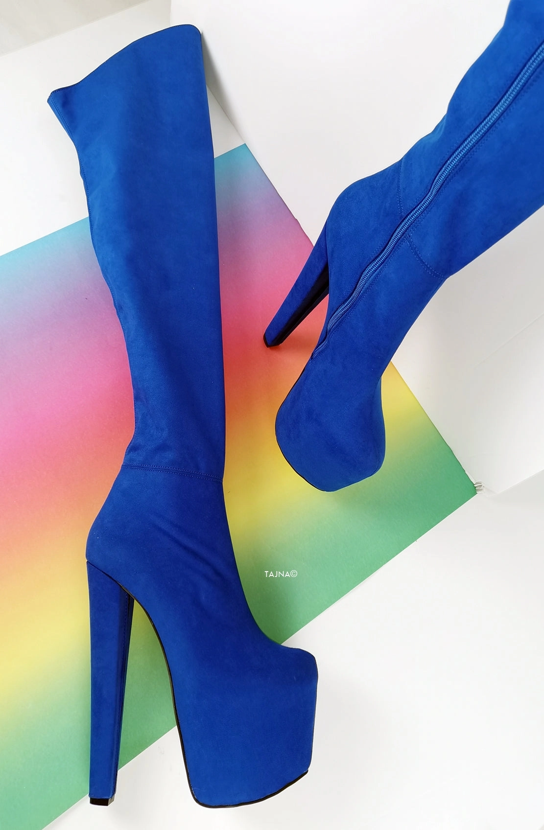 Cobalt Blue Suede Thigh High Boots