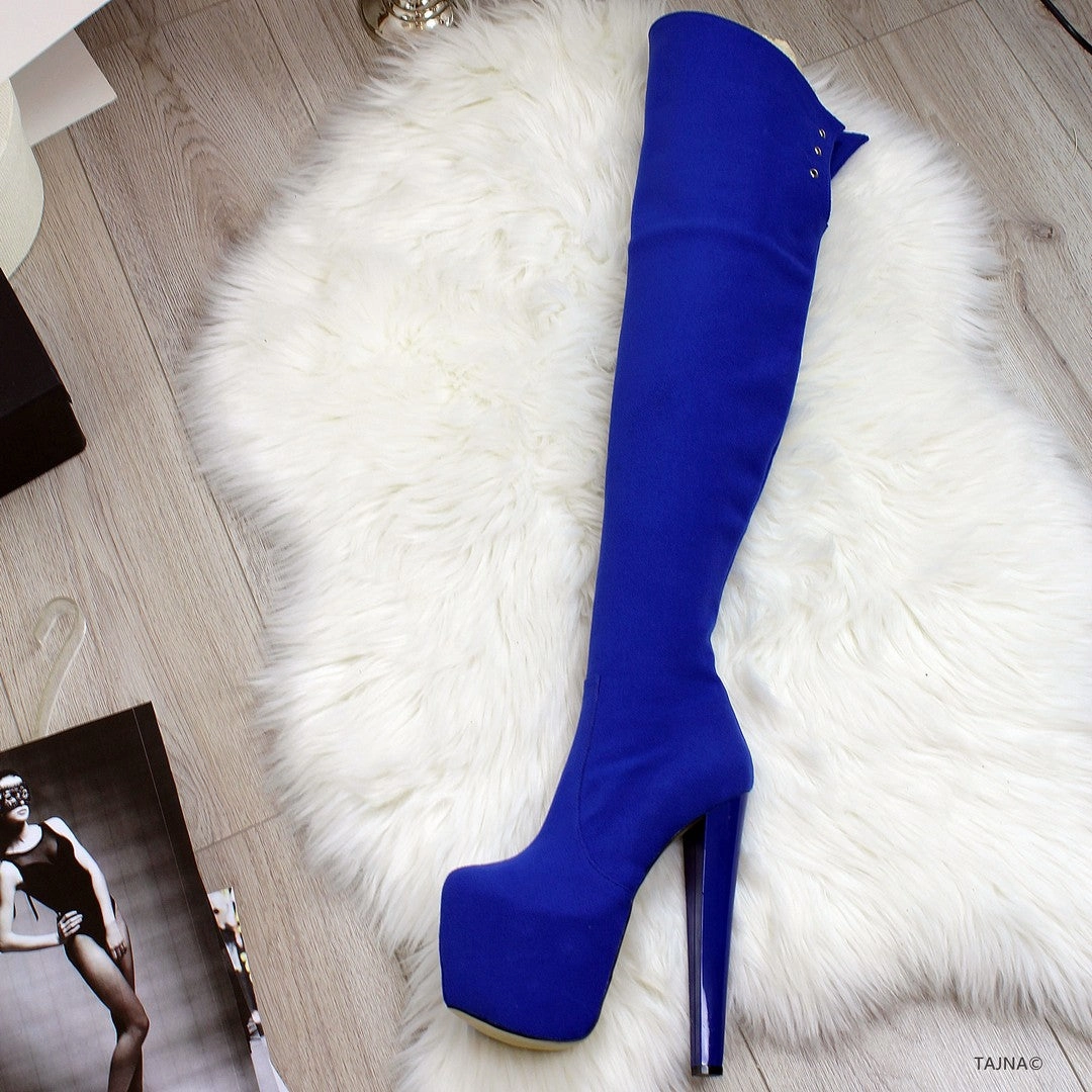 Cobalt Saxe Blue Over the Knee Platform Boots