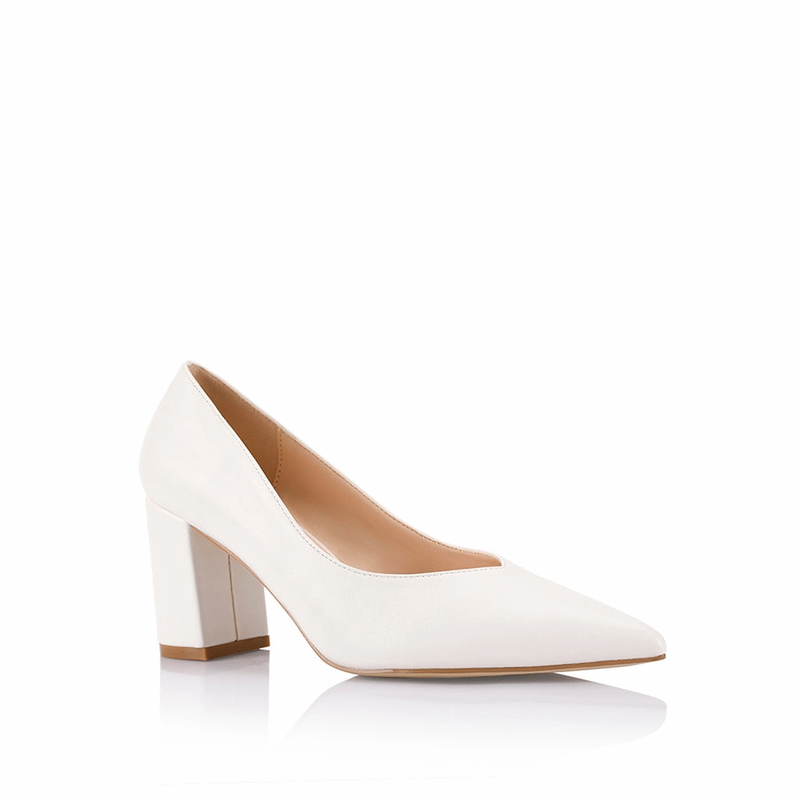 Elliot Block Heel Pumps - Chalk White