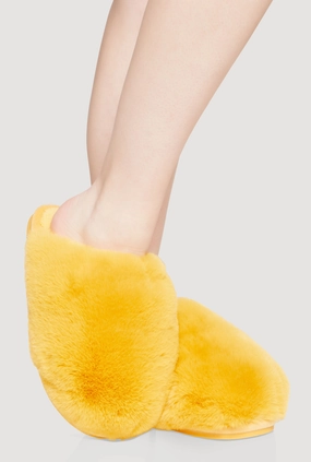Faux Fur Round Toe Slippers