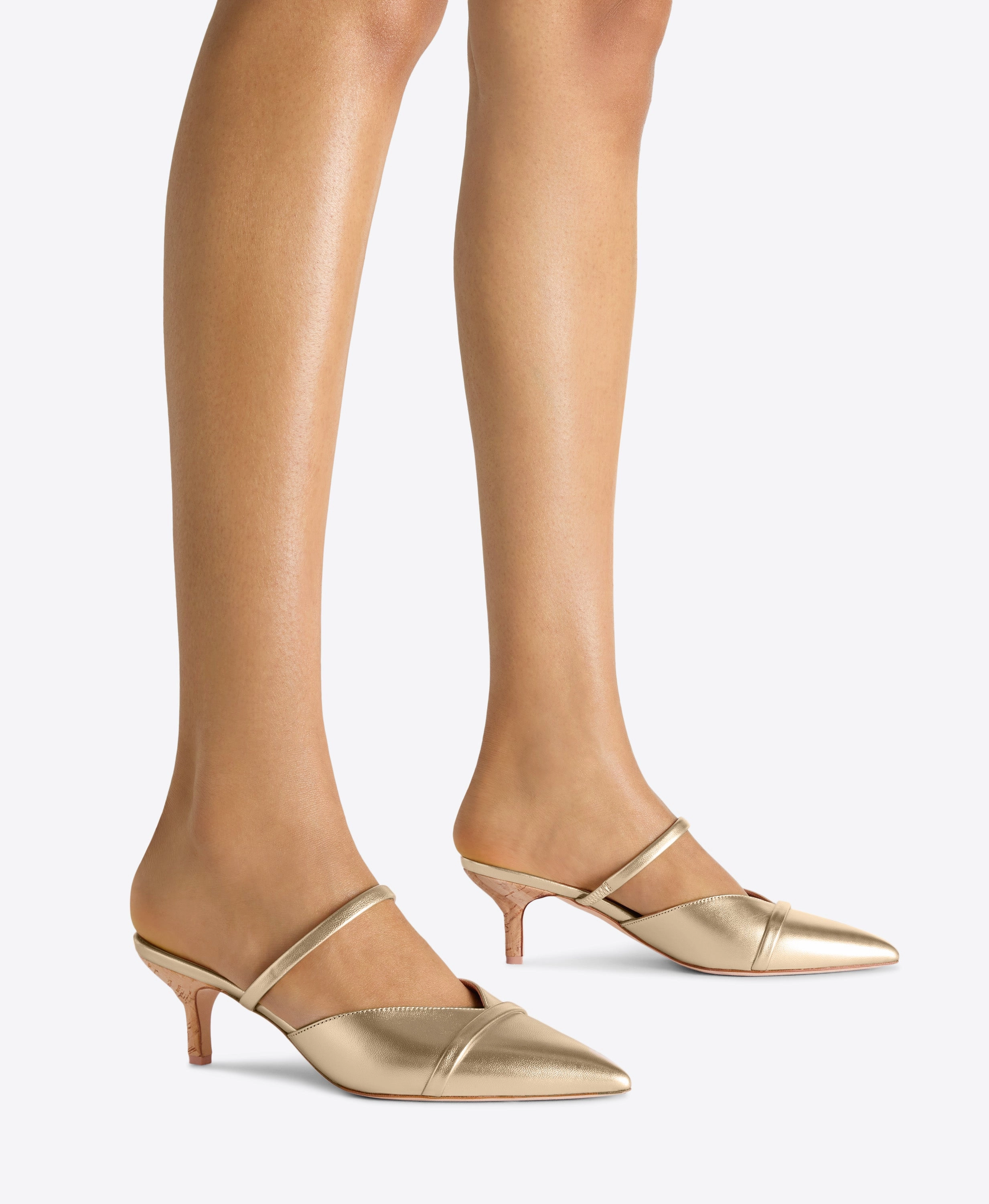 Frankie 45 Gold Leather Kitten Heels