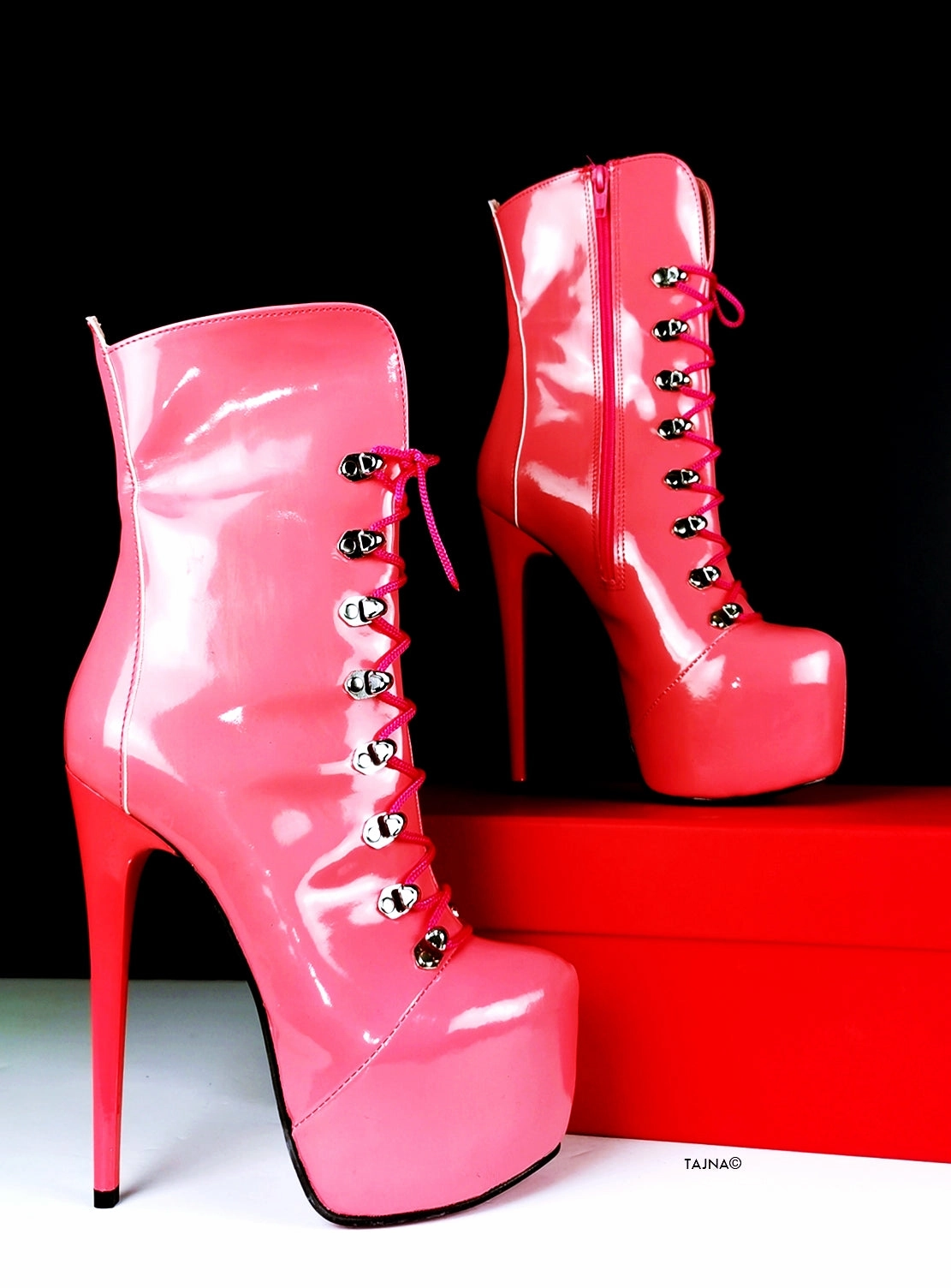 Fuchsia Pink Military Style Ankle Boots