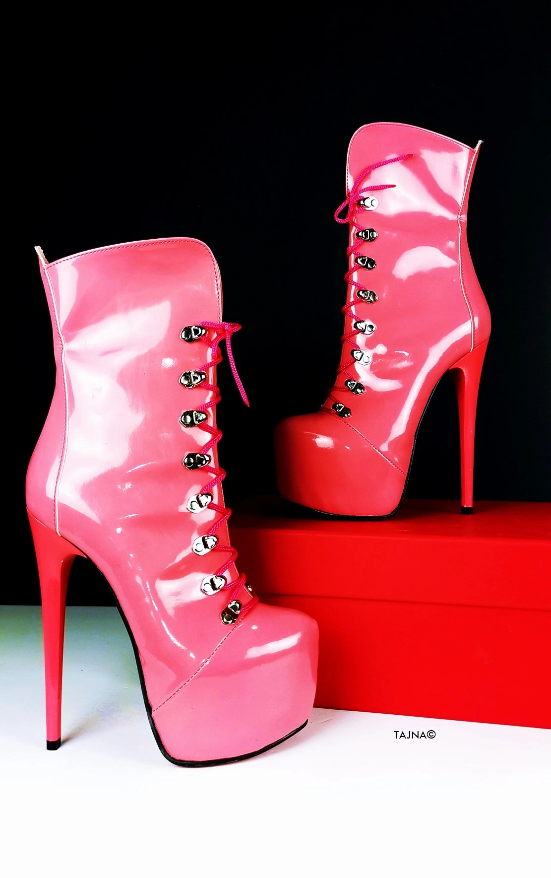Fuchsia Pink Military Style Ankle Boots