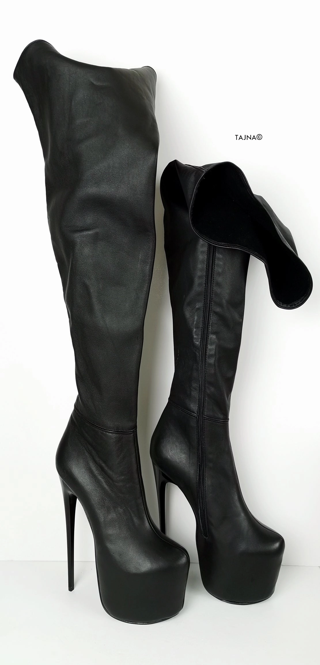 Genuine Leather Black Thigh High Boots
