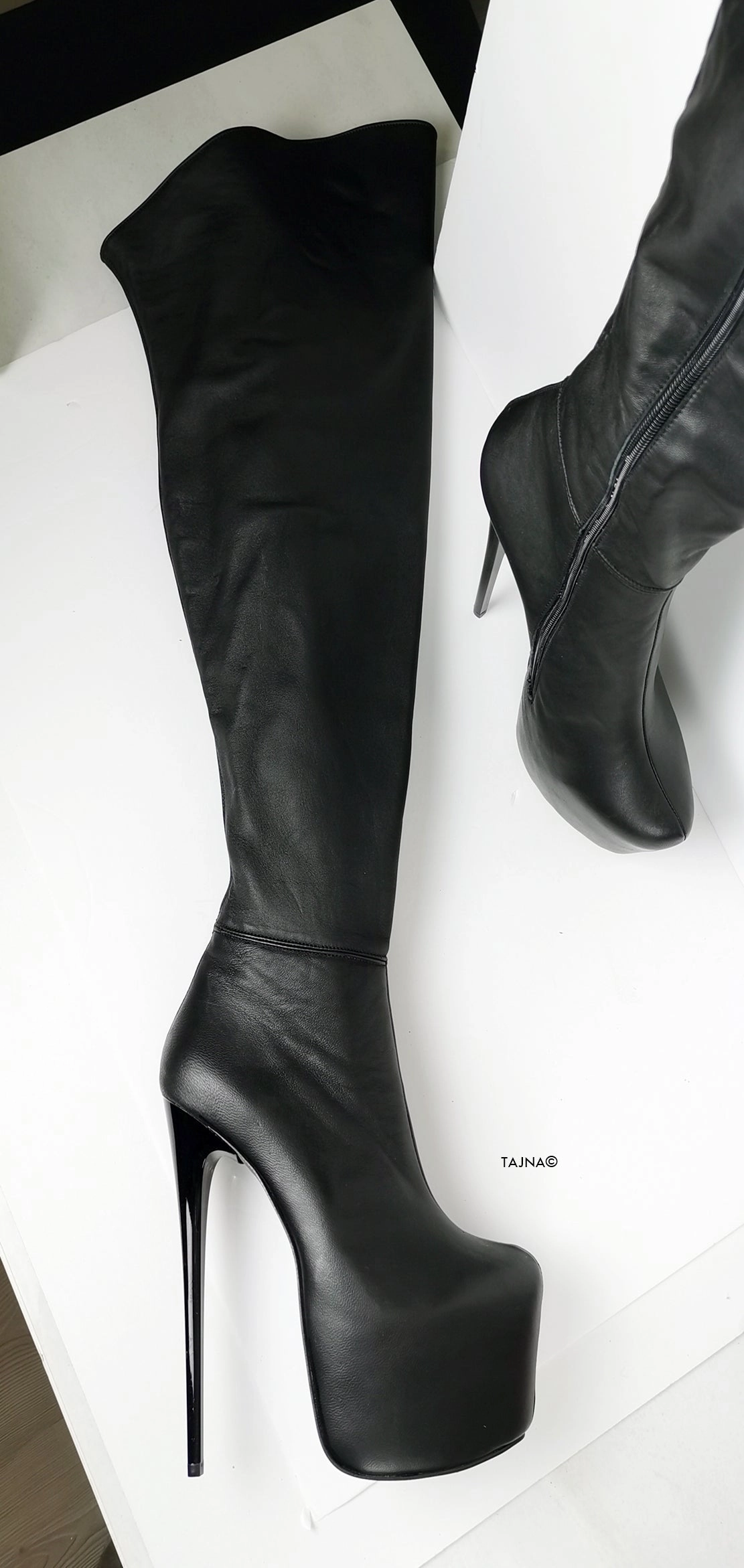 Genuine Leather Black Thigh High Boots