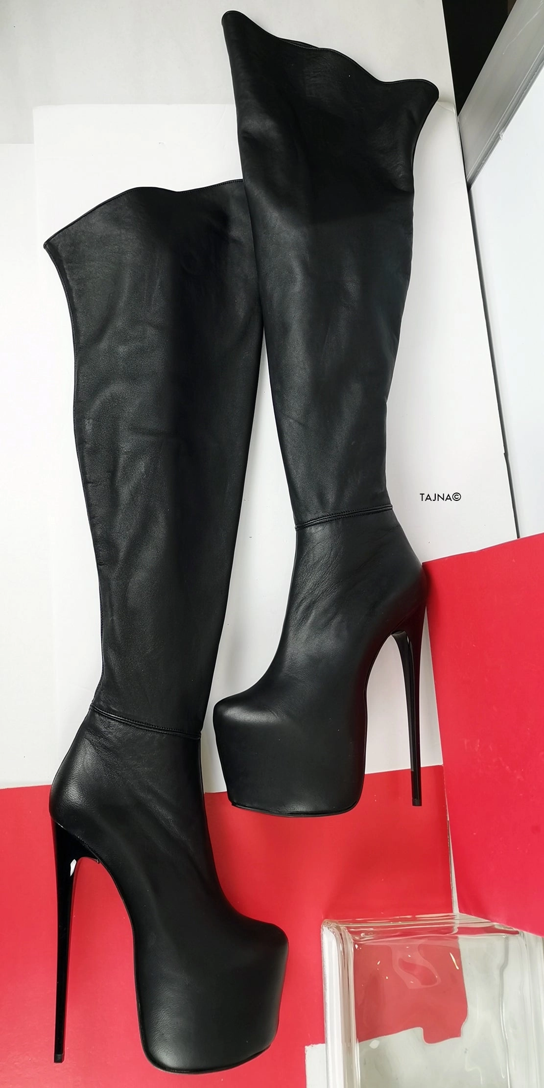 Genuine Leather Black Thigh High Boots