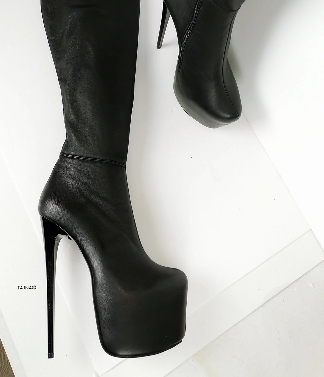 Genuine Leather Black Thigh High Boots