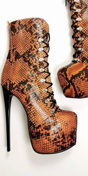 Genuine Leather Orange Brown Military Style Boots