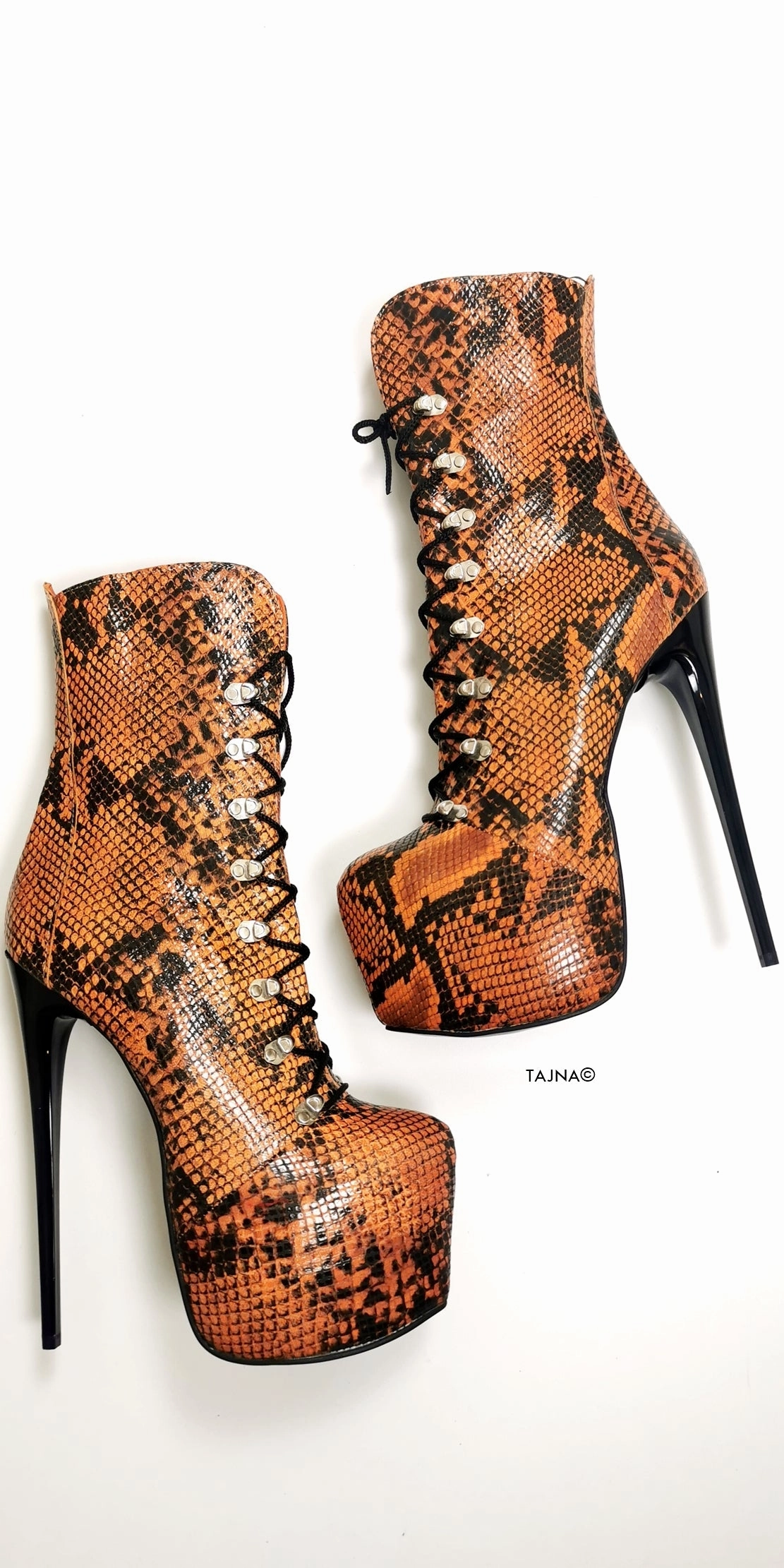 Genuine Leather Orange Brown Military Style Boots