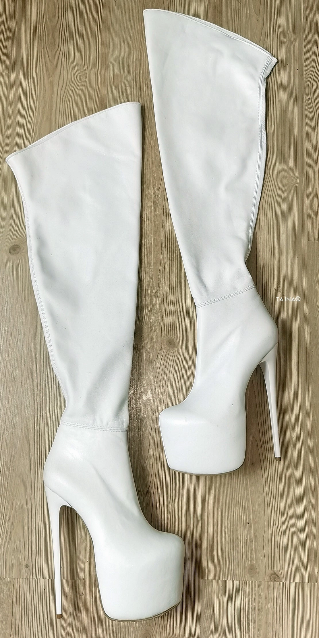 Genuine Leather White Thigh High Boots