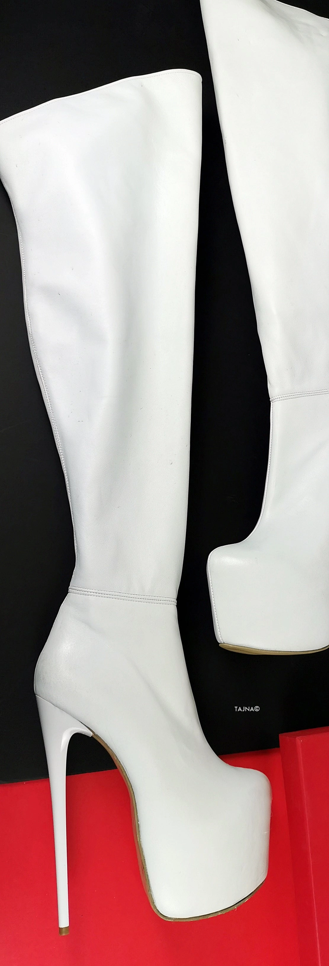 Genuine Leather White Thigh High Boots