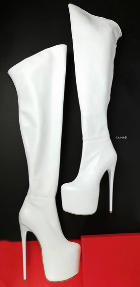 Genuine Leather White Thigh High Boots