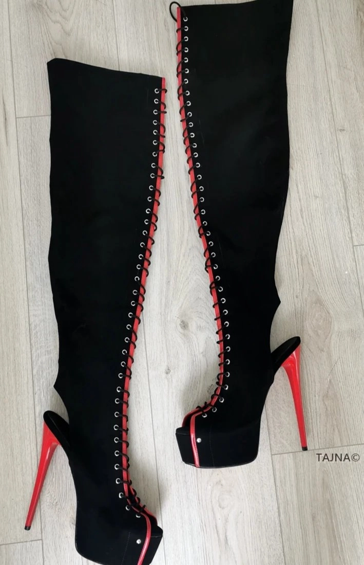 Gladiator Black Red Knee High Boots