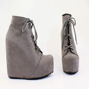 Gray Faux Suede Lace Up Platform Wegdes