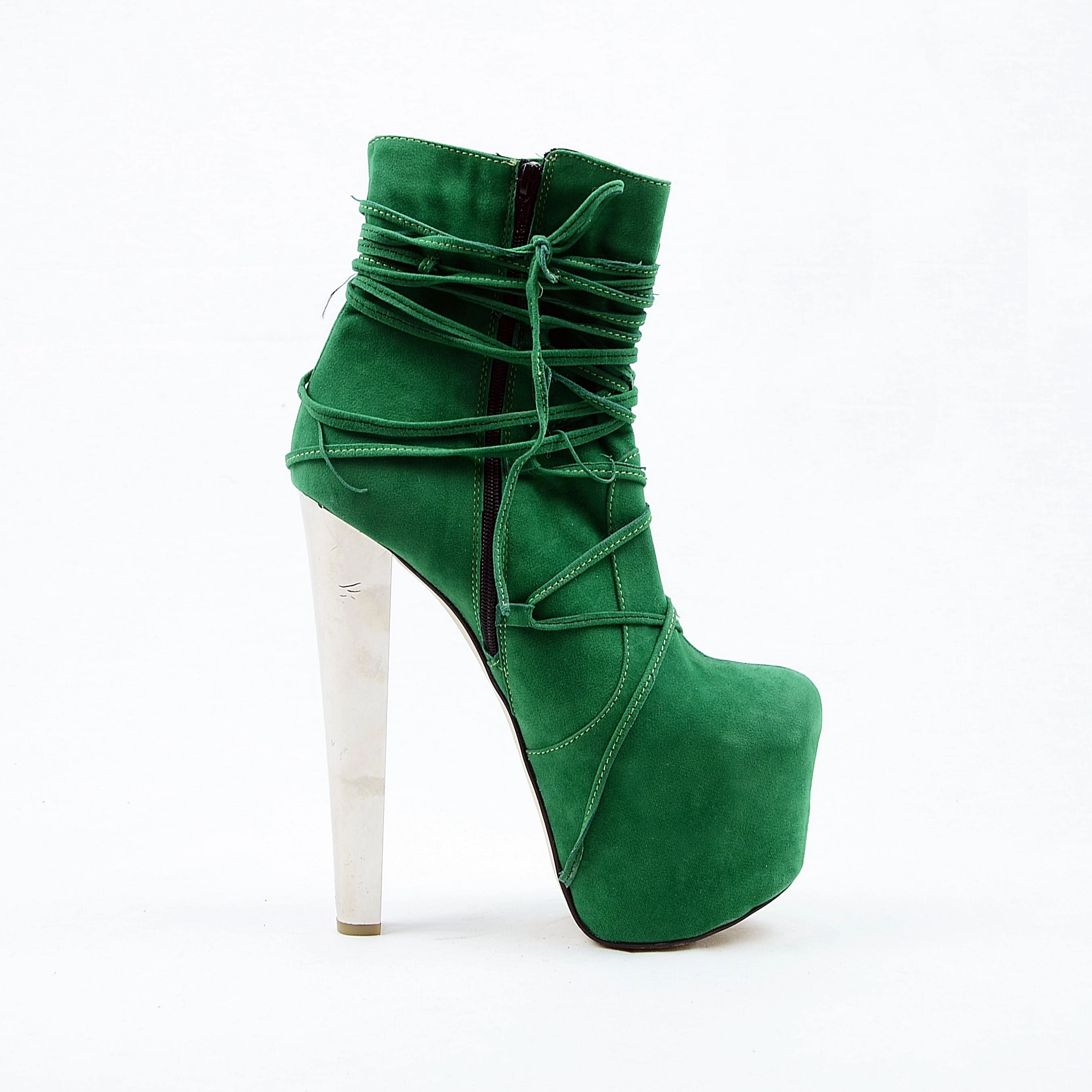Green Suede Lace Up High Heel Platform Boots