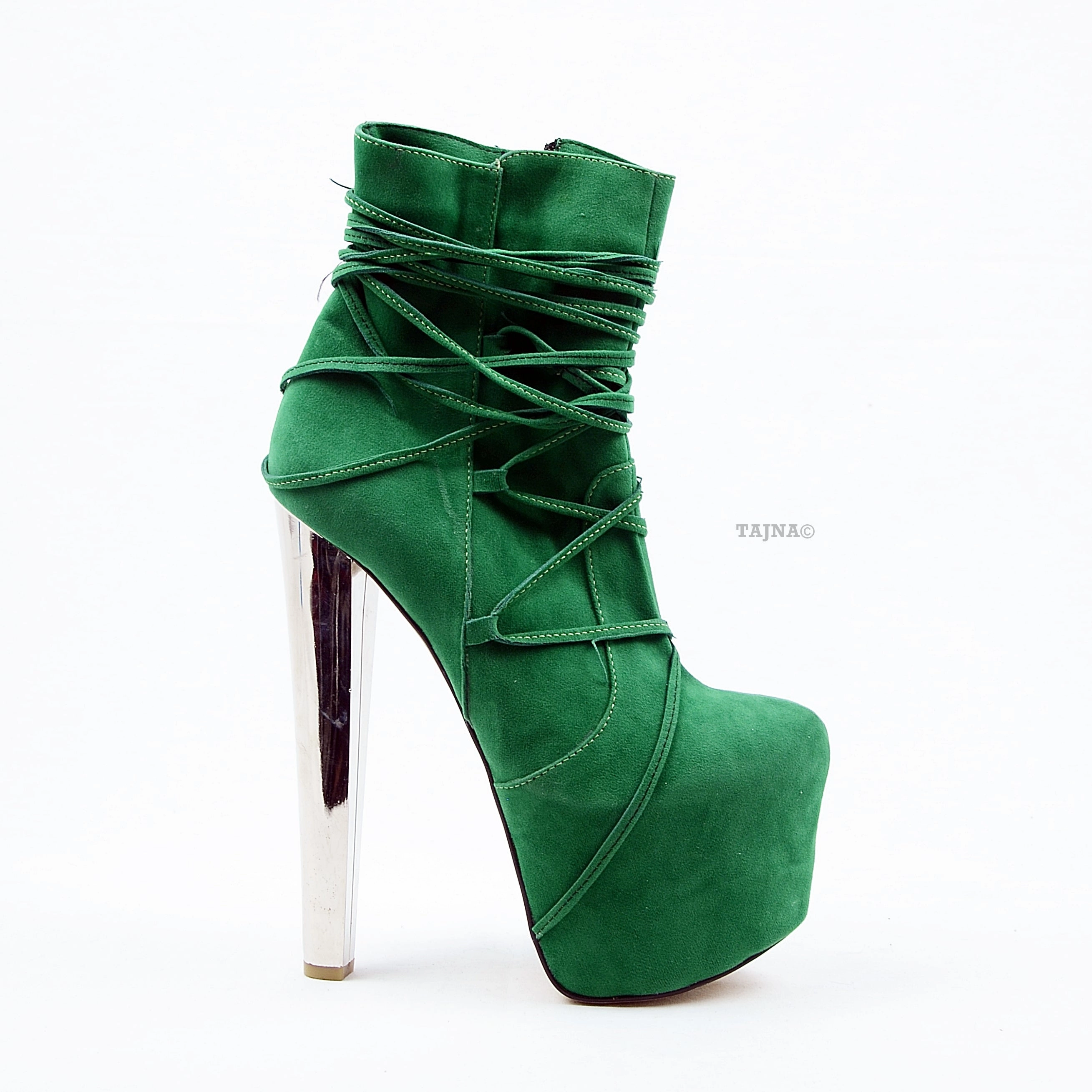 Green Suede Lace Up High Heel Platform Boots