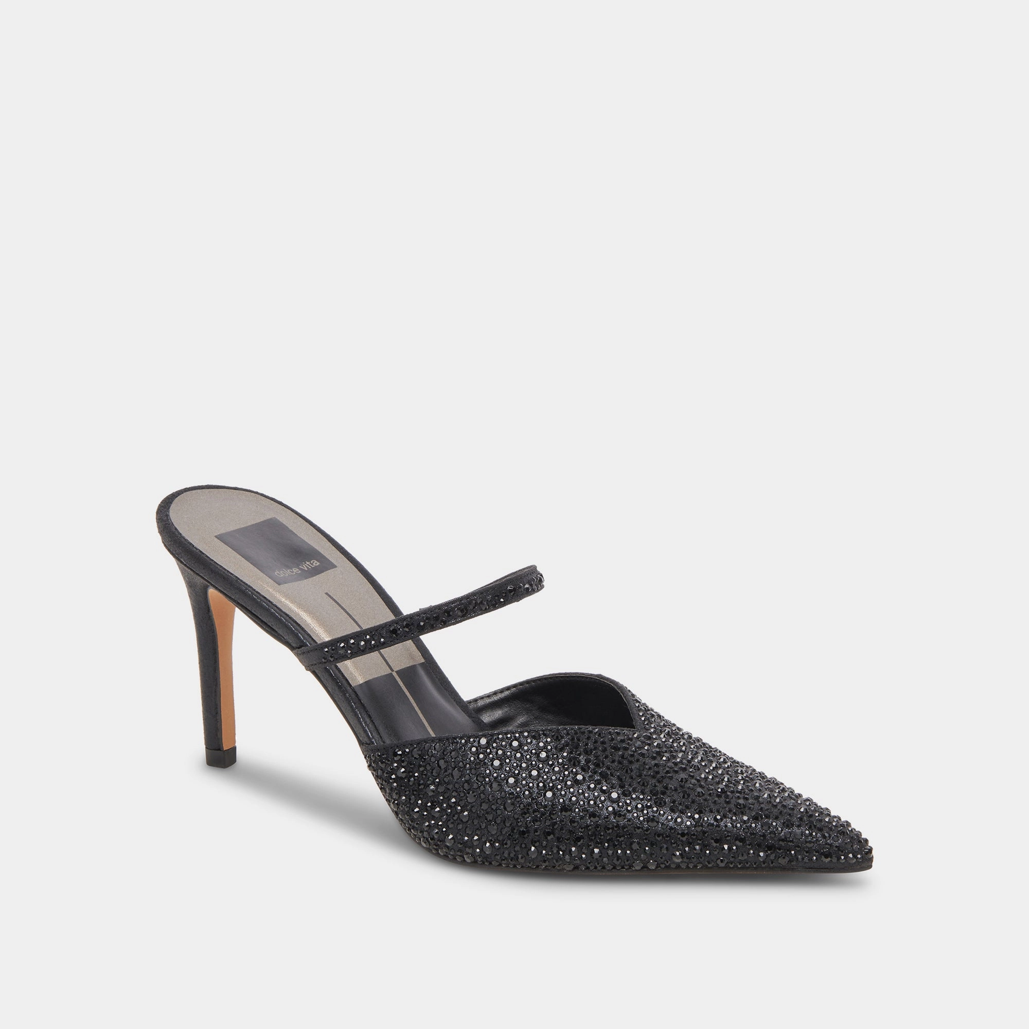 KANIKA CRYSTAL HEELS BLACK METALLIC FABRIC