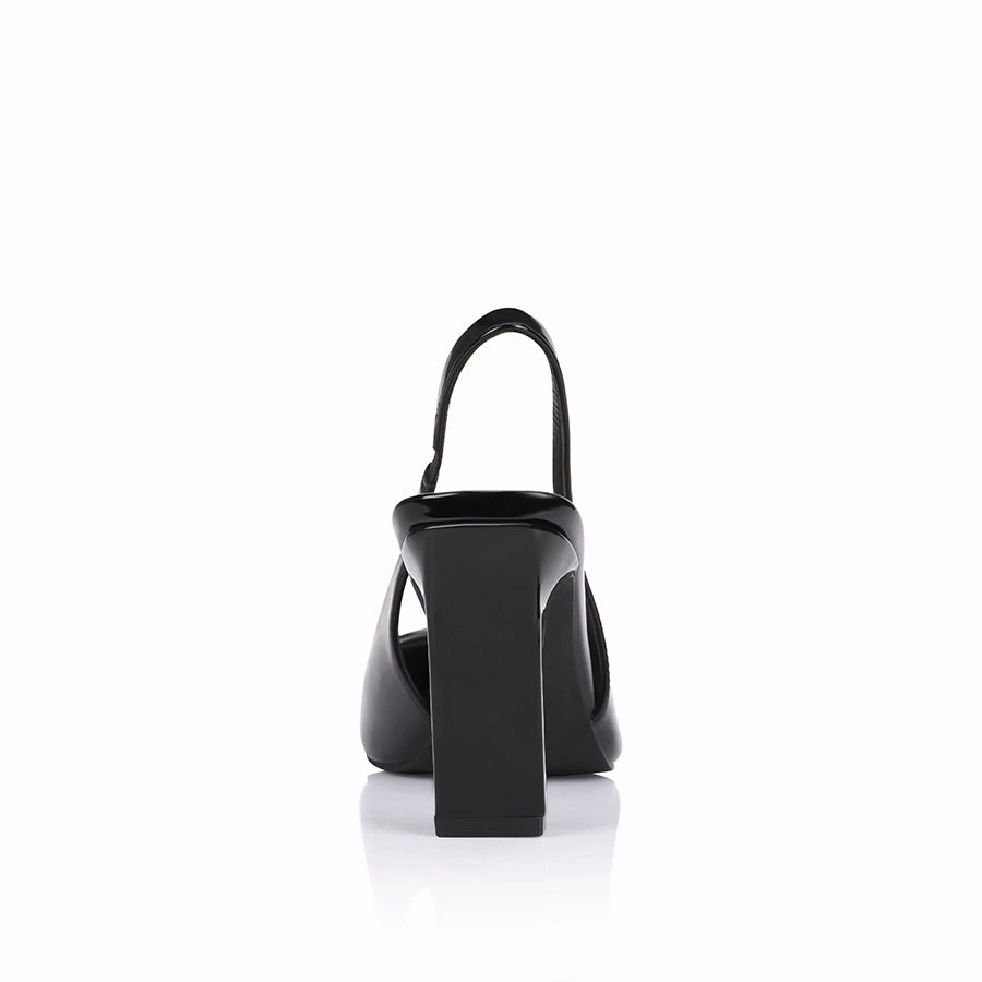Konga Slingback Block Heels - Black Patent