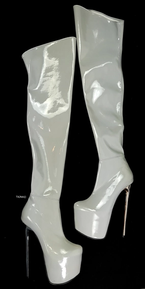 Light Gray Thigh High Gloss High Heel Boots