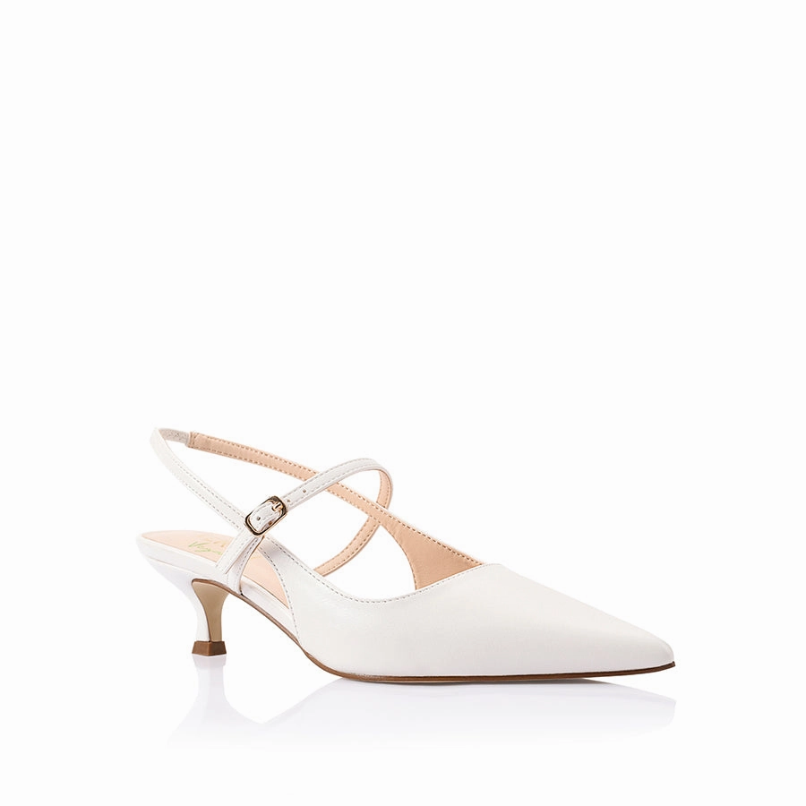 Luce Slingback Kitten Heels - Chalk White