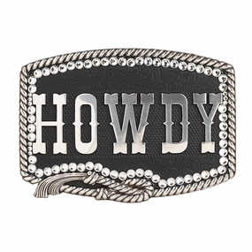 M&F Nocona Rectangle Rope Edge Crystal Howdy Buckle 37926