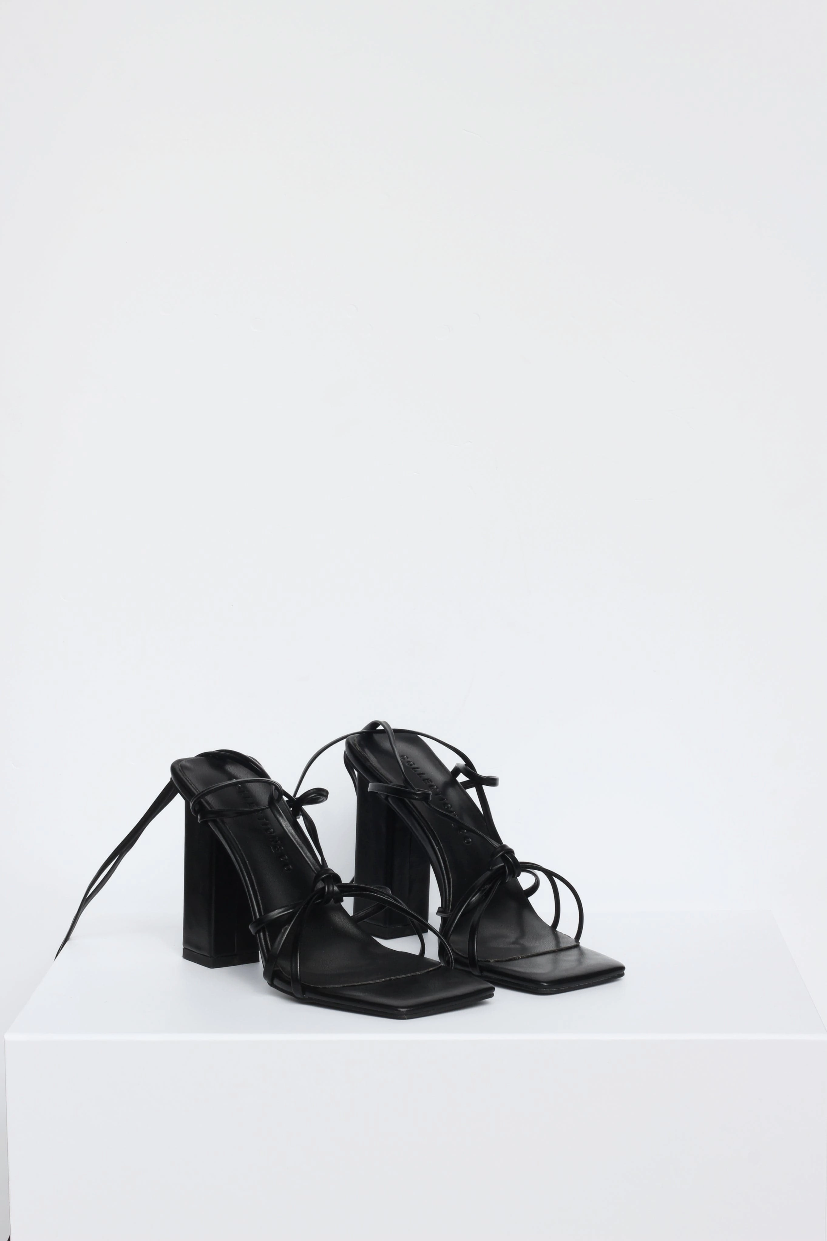 Mara Up-Cycled Vegan Leather Heeled Strap Sandals | Black