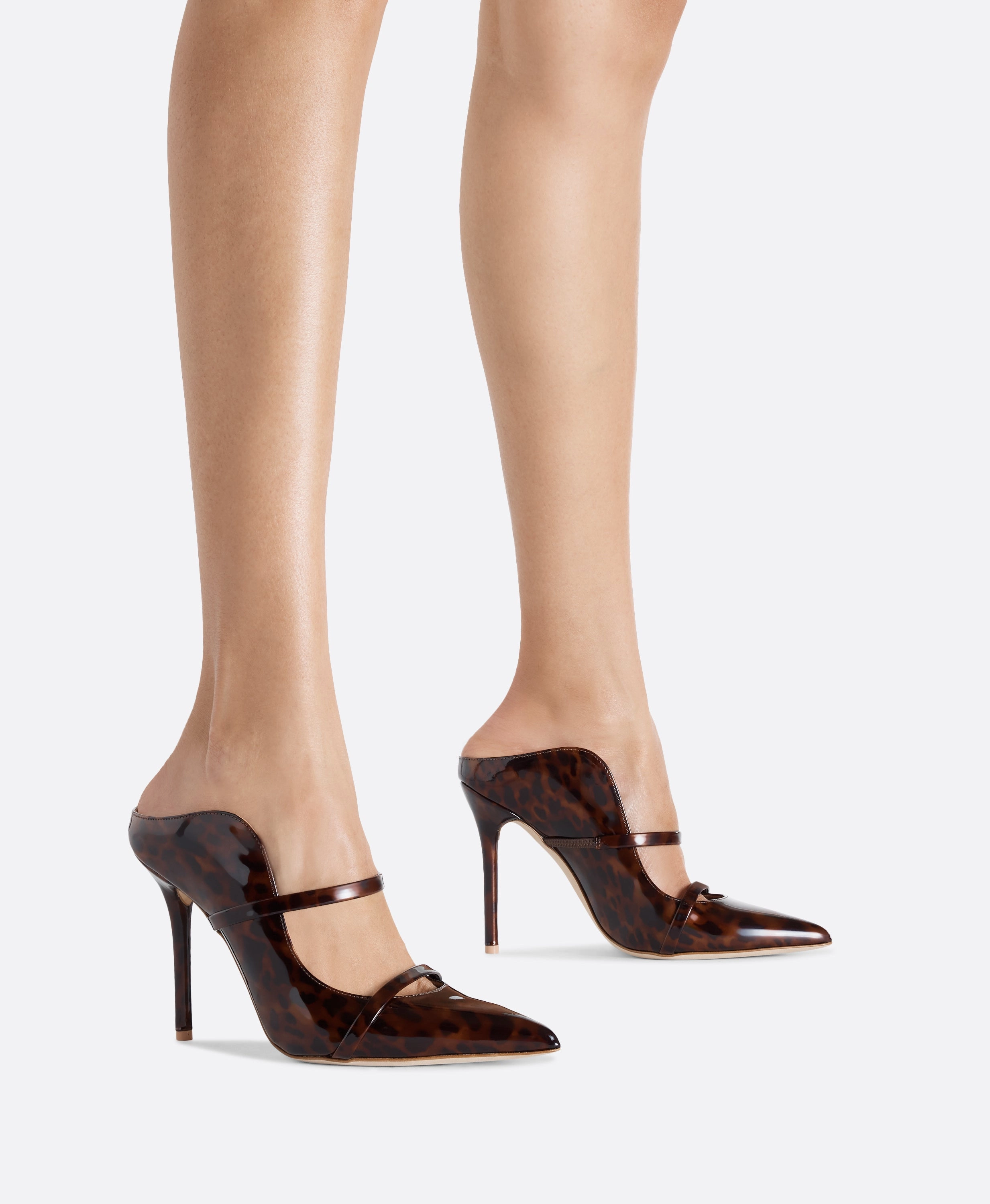 Maureen 100 Leopard Patent Heeled Mules